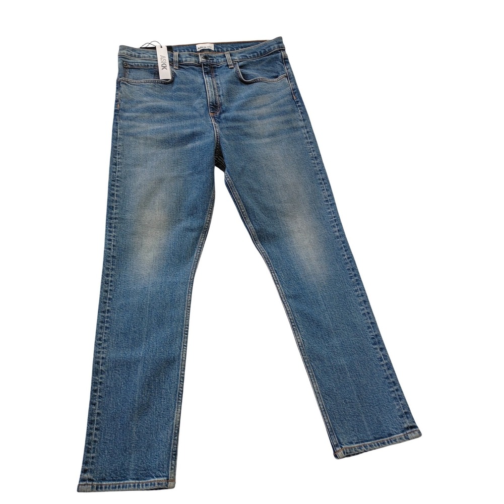ASKK NY High Rise Straight Leg Jeans 36x28 NWT Mid Wash Stretch Blue USA $230